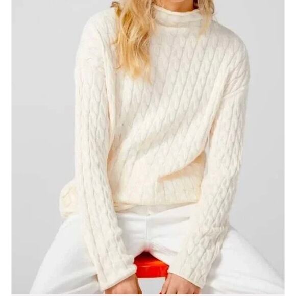 KULE The Mirabelle Cream Mock Neck Cable Knit Cotton Sweater Size Medium - Picture 6 of 13
